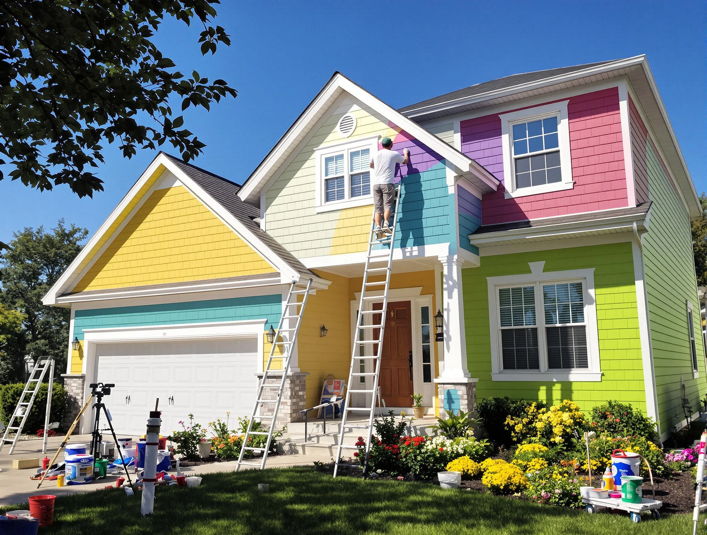 Lyndhurst House Painters professionals painting a home exterior in Lyndhurst, OH